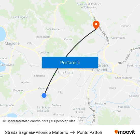 Strada Bagnaia-Pilonico Materno to Ponte Pattoli map