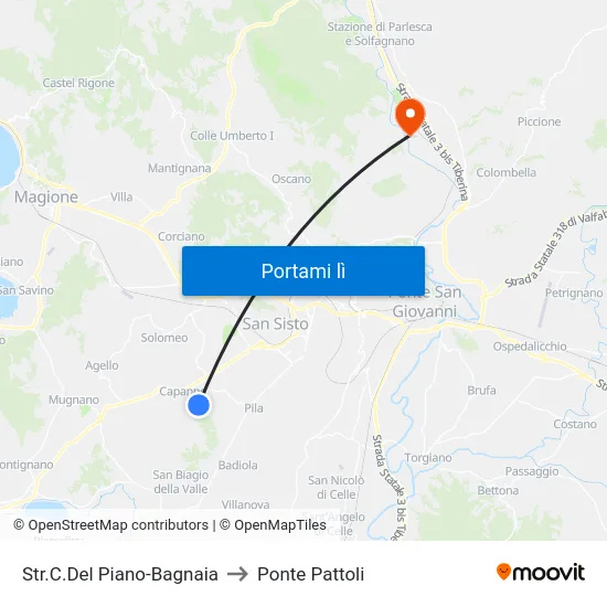 Str.C.Del Piano-Bagnaia to Ponte Pattoli map