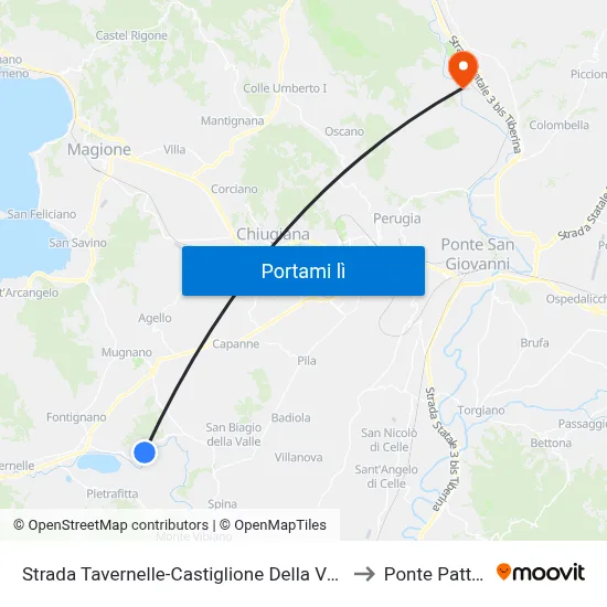 Strada Tavernelle-Castiglione Della Valle to Ponte Pattoli map