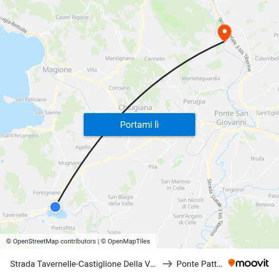 Strada Tavernelle-Castiglione Della Valle to Ponte Pattoli map