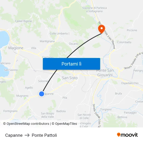 Capanne to Ponte Pattoli map