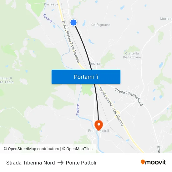 Strada Tiberina Nord to Ponte Pattoli map