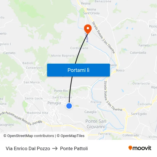 Via Enrico Dal Pozzo to Ponte Pattoli map