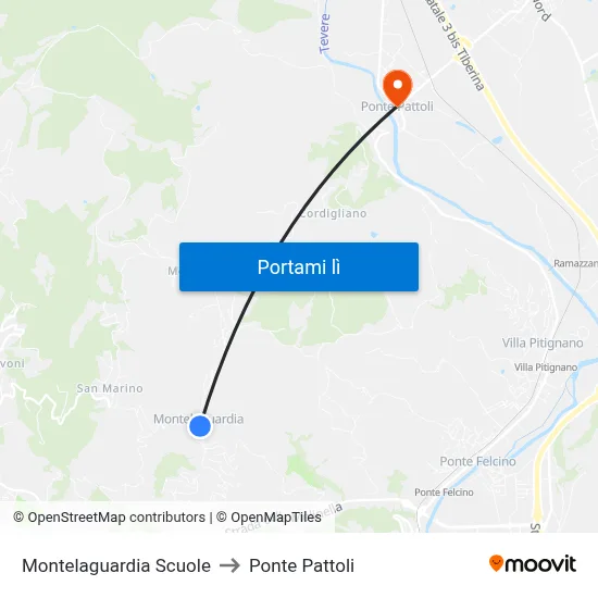 Montelaguardia Scuole to Ponte Pattoli map