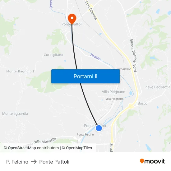 P. Felcino to Ponte Pattoli map