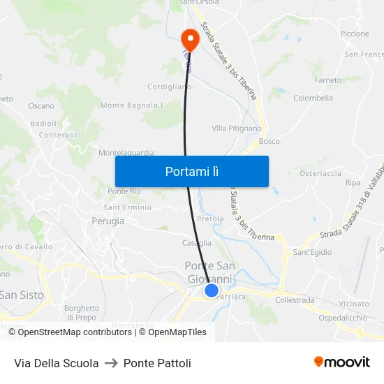Via Della Scuola to Ponte Pattoli map