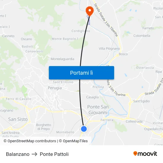 Balanzano to Ponte Pattoli map