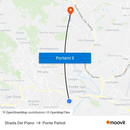 Strada Del Piano to Ponte Pattoli map