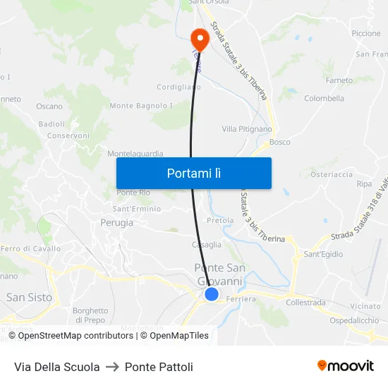 Via Della Scuola to Ponte Pattoli map