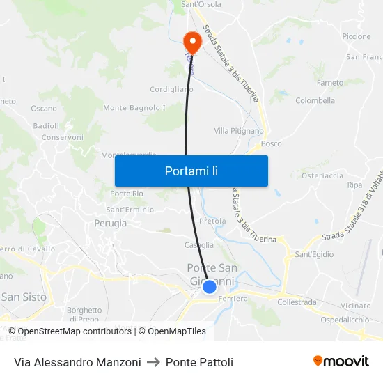 Via Alessandro Manzoni to Ponte Pattoli map