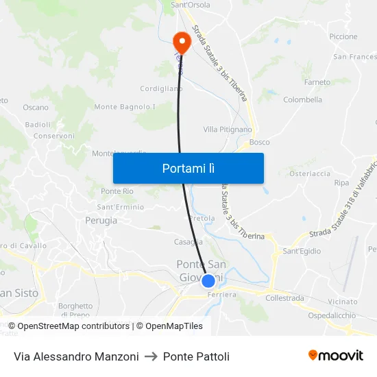 Via Alessandro Manzoni to Ponte Pattoli map