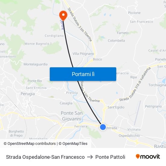 Strada Ospedalone-San Francesco to Ponte Pattoli map