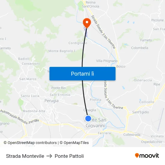 Strada Montevile to Ponte Pattoli map