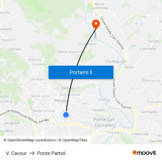 V. Cavour to Ponte Pattoli map