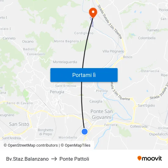 Bv.Staz.Balanzano to Ponte Pattoli map