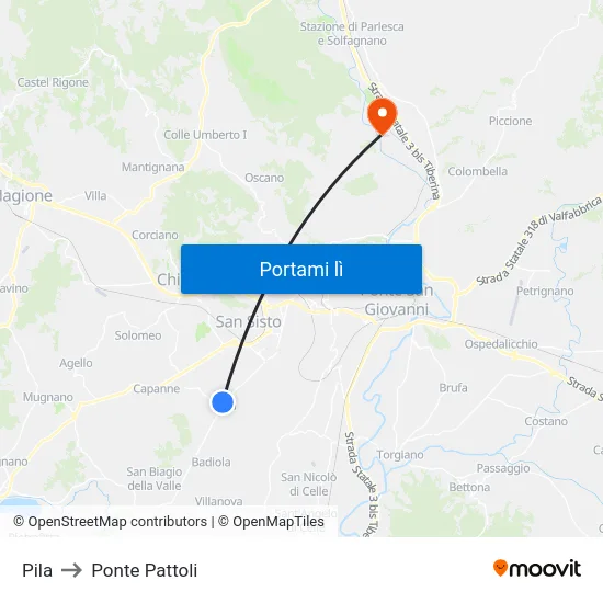 Pila to Ponte Pattoli map