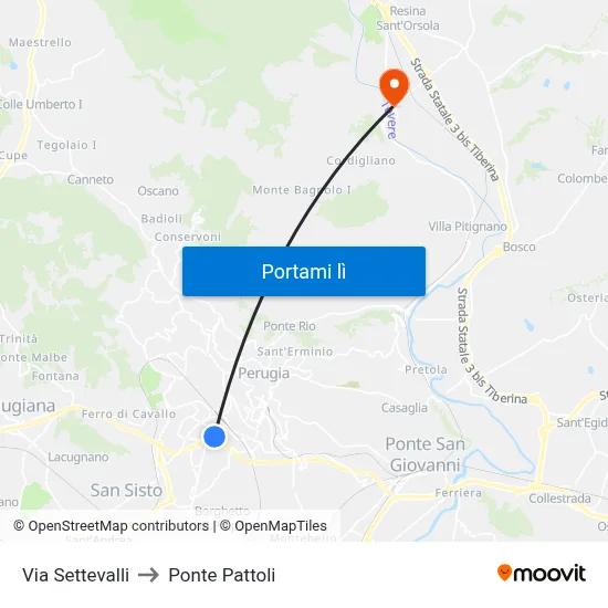 Via Settevalli to Ponte Pattoli map