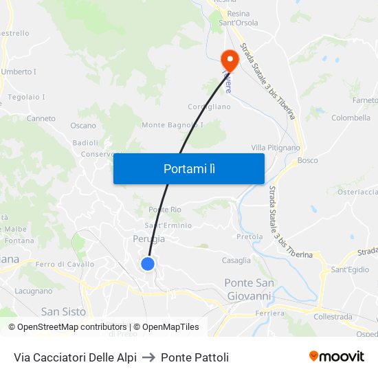 Via Cacciatori Delle Alpi to Ponte Pattoli map