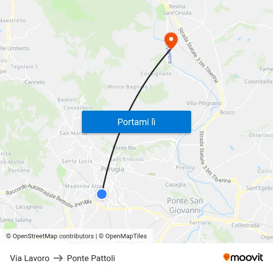 Via Lavoro to Ponte Pattoli map