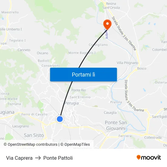 Via Caprera to Ponte Pattoli map