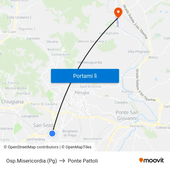 Osp.Misericordia (Pg) to Ponte Pattoli map