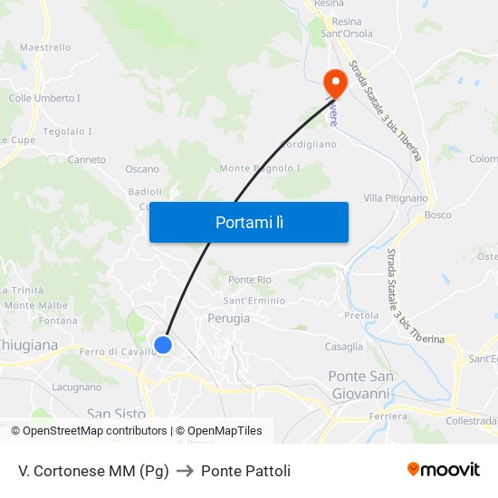 V. Cortonese M​M (Pg) to Ponte Pattoli map