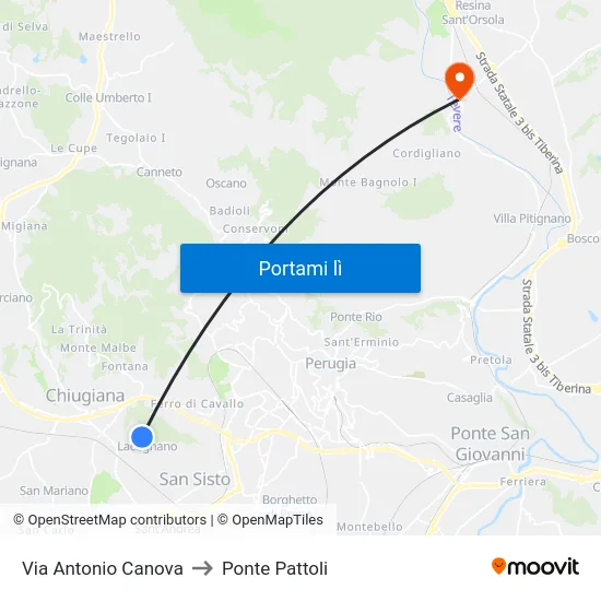 Via Antonio Canova to Ponte Pattoli map