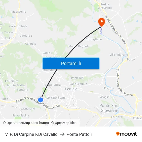 V. P. Di Carpine F.Di Cavallo to Ponte Pattoli map