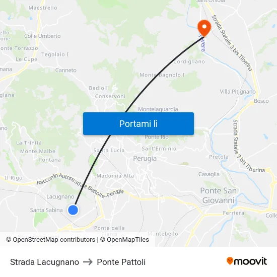 Strada Lacugnano to Ponte Pattoli map