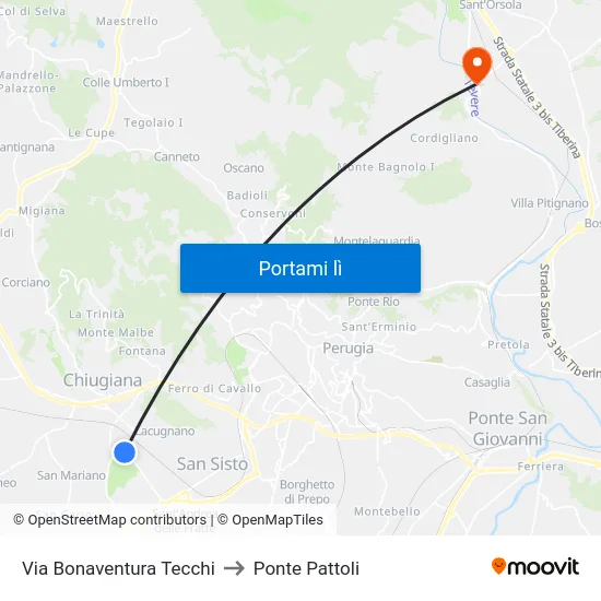 Via Bonaventura Tecchi to Ponte Pattoli map