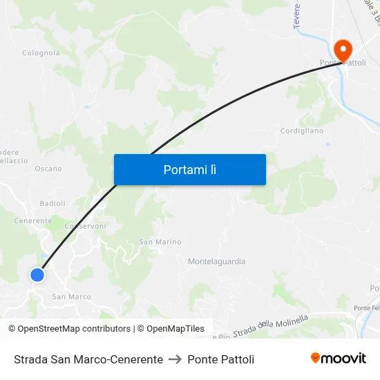 Strada San Marco-Cenerente to Ponte Pattoli map