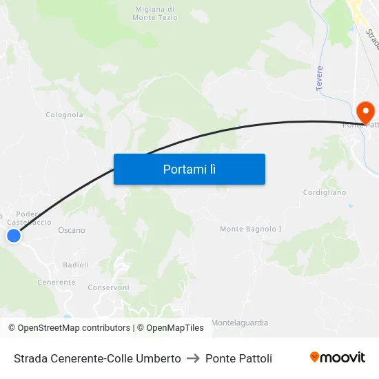 Strada Cenerente-Colle Umberto to Ponte Pattoli map