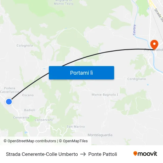 Strada Cenerente-Colle Umberto to Ponte Pattoli map
