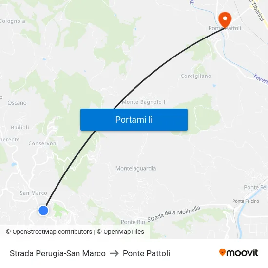 Strada Perugia-San Marco to Ponte Pattoli map