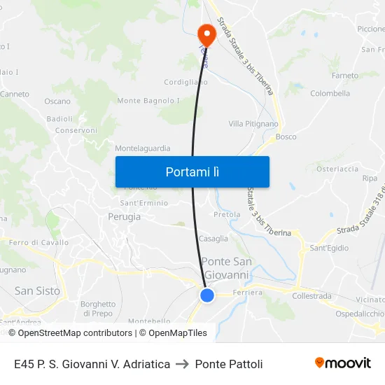 E45 P. S. Giovanni V. Adriatica to Ponte Pattoli map