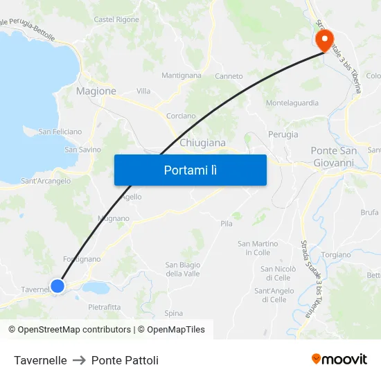 Tavernelle to Ponte Pattoli map
