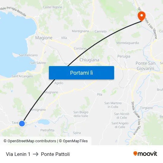 Via Lenin 1 to Ponte Pattoli map