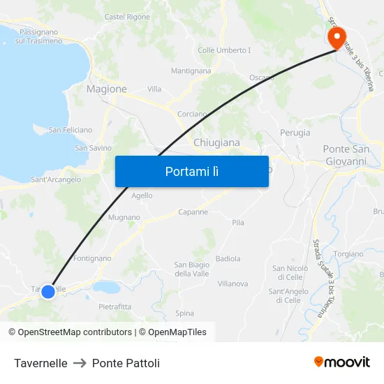 Tavernelle to Ponte Pattoli map