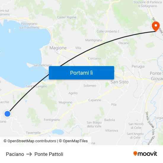 Paciano to Ponte Pattoli map