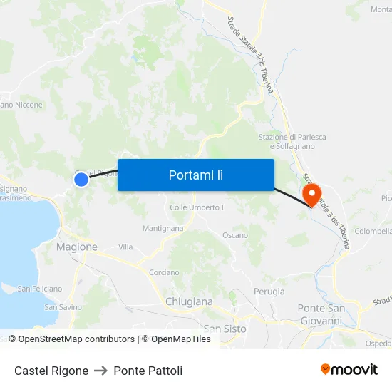 Castel Rigone to Ponte Pattoli map