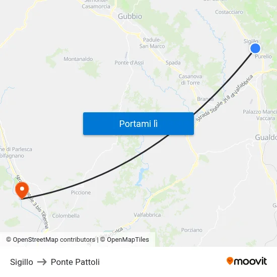Sigillo to Ponte Pattoli map