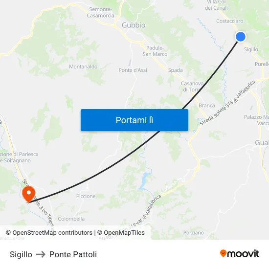 Sigillo to Ponte Pattoli map