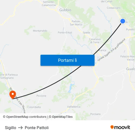 Sigillo to Ponte Pattoli map