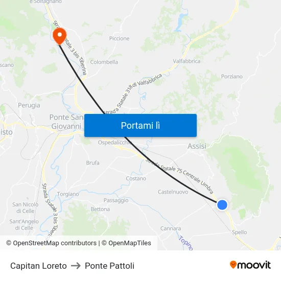 Capitan Loreto to Ponte Pattoli map