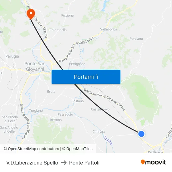 V.D.Liberazione Spello to Ponte Pattoli map