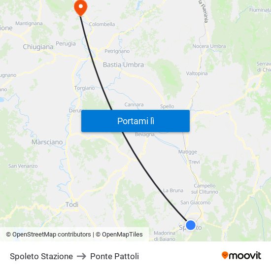 Spoleto Stazione to Ponte Pattoli map