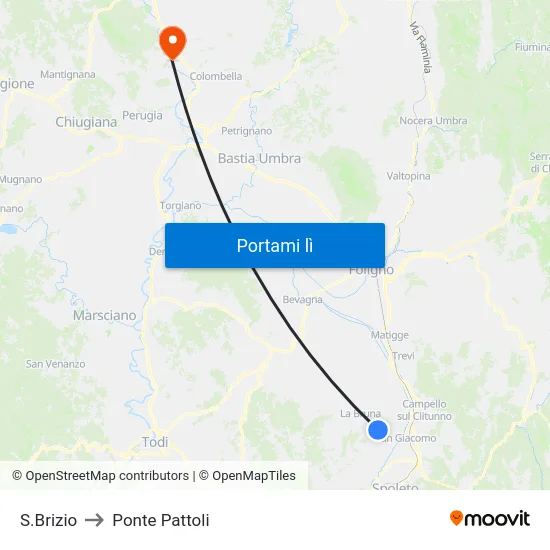 S.Brizio to Ponte Pattoli map