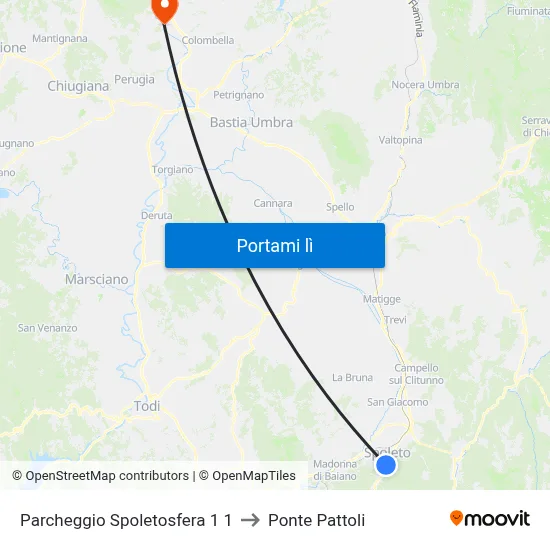 Parcheggio Spoletosfera 1 1 to Ponte Pattoli map