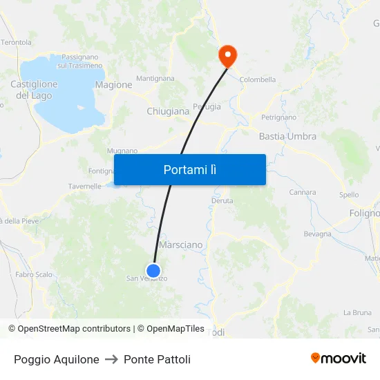Poggio Aquilone to Ponte Pattoli map