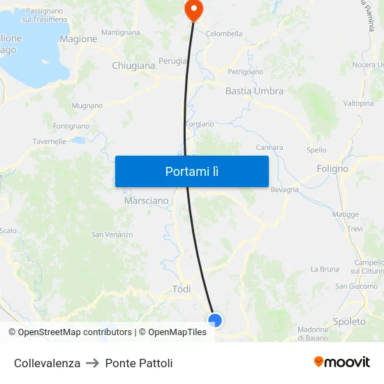 Collevalenza to Ponte Pattoli map